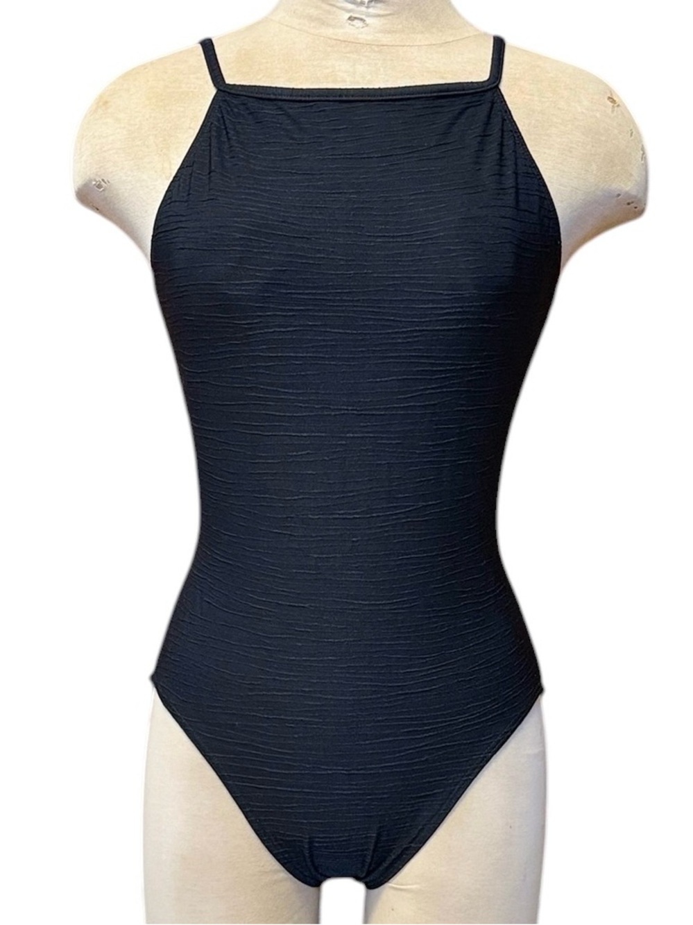 Body ID Vintage Swimsuit Black One Piece Textured High Neck 10 12